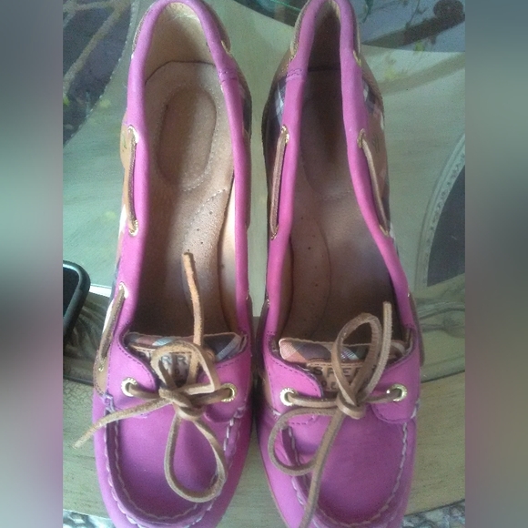 BNWOT PINK SPERRY TOP SIDERS HIGH HEELS (WEDGES) OMG ADORABLE! SZ. 8 M LEATHER - Picture 11 of 12